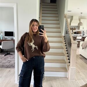 Abercrombie Brown Sweater Horse Design